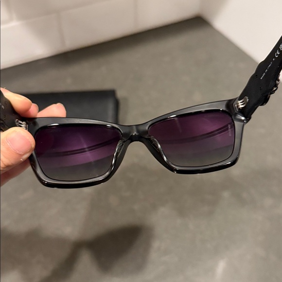 Rare Authentic Chanel Oversized Leather CC Cat Eye Sunglasses - Picture 10 of 11